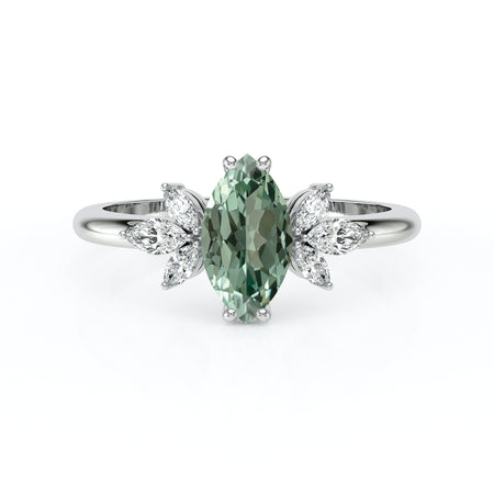 Solitaire accompagné saphir vert diamant Divine Idylle - 17