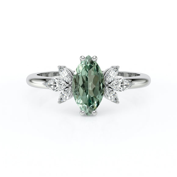 Solitaire accompagné saphir vert diamant Divine Idylle - 17