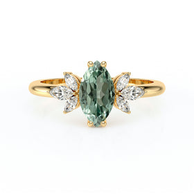 Solitaire accompagné saphir vert diamant Divine Idylle - 17
