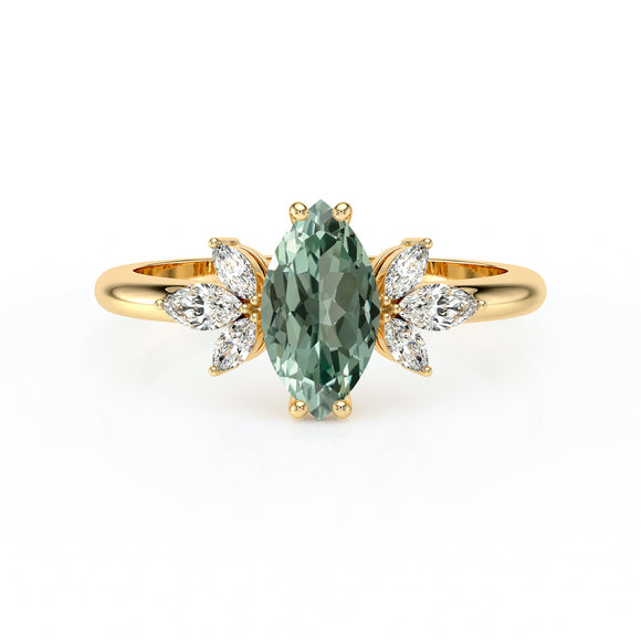 Solitaire accompagné saphir vert diamant Divine Idylle - 17