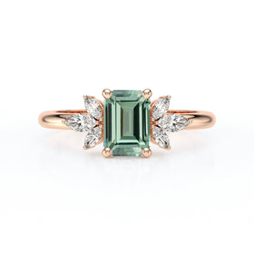 Solitaire accompagné saphir vert diamant Divine Idylle - 18