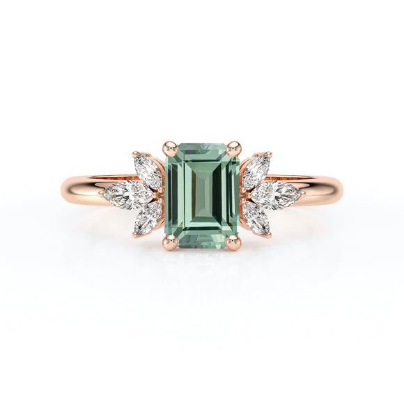 Solitaire accompagné saphir vert diamant Divine Idylle - 18