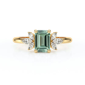 Solitaire accompagné saphir vert diamant Divine Idylle - 18
