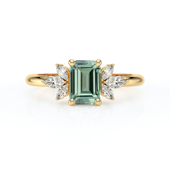 Solitaire accompagné saphir vert diamant Divine Idylle - 18