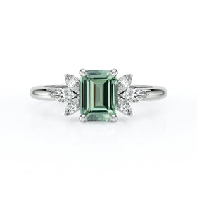 Solitaire accompagné saphir vert diamant Divine Idylle - 18