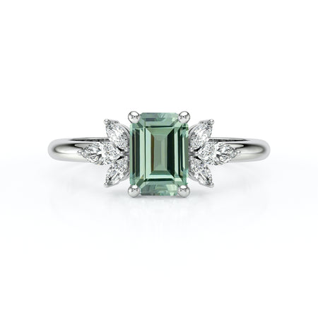 Solitaire accompagné saphir vert diamant Divine Idylle - 18
