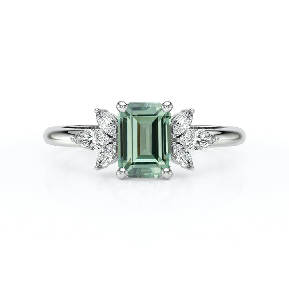 Solitaire accompagné saphir vert diamant Divine Idylle - 18