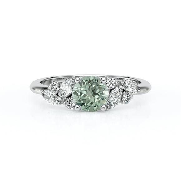 Solitaire accompagné saphir vert diamant Divine Idylle - 20