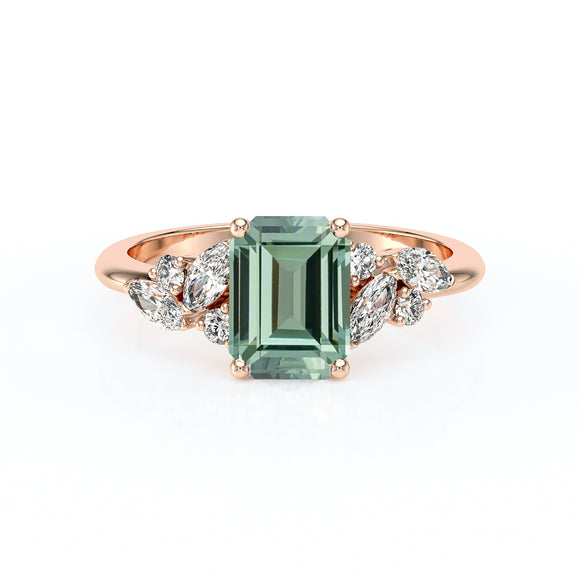 Solitaire accompagné saphir vert diamant Divine Idylle - 21