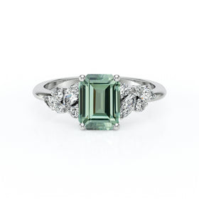 Solitaire accompagné saphir vert diamant Divine Idylle - 21