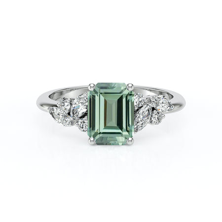 Solitaire accompagné saphir vert diamant Divine Idylle - 21