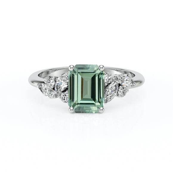Solitaire accompagné saphir vert diamant Divine Idylle - 21