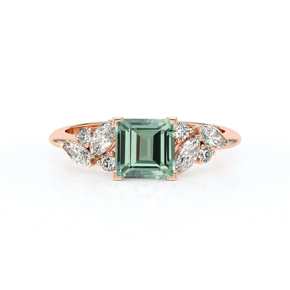 Solitaire accompagné saphir vert diamant Divine Idylle - 22