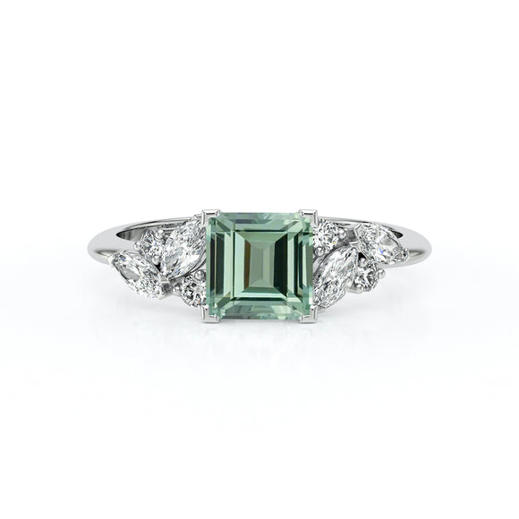 Solitaire accompagné saphir vert diamant Divine Idylle - 22