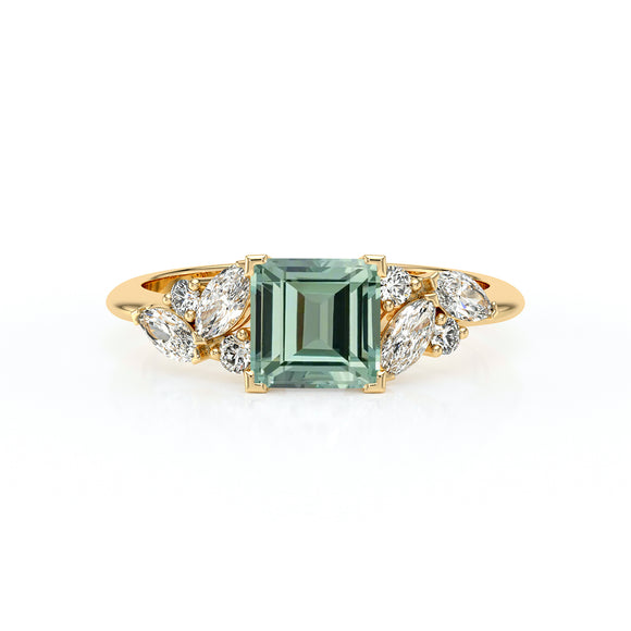 Solitaire accompagné saphir vert diamant Divine Idylle - 22