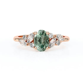 Solitaire accompagné saphir vert diamant Divine Idylle - 23