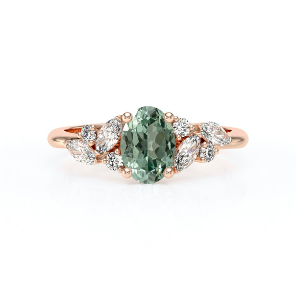 Solitaire accompagné saphir vert diamant Divine Idylle - 23