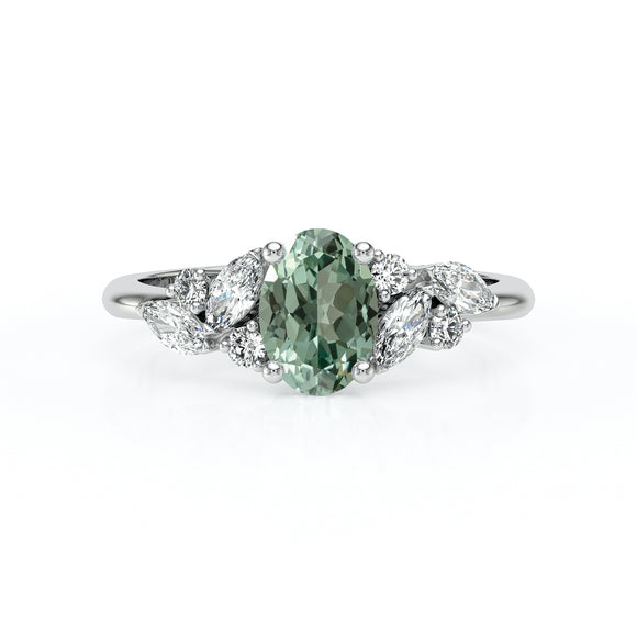 Solitaire accompagné saphir vert diamant Divine Idylle - 23