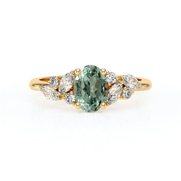 Solitaire accompagné saphir vert diamant Divine Idylle - 23
