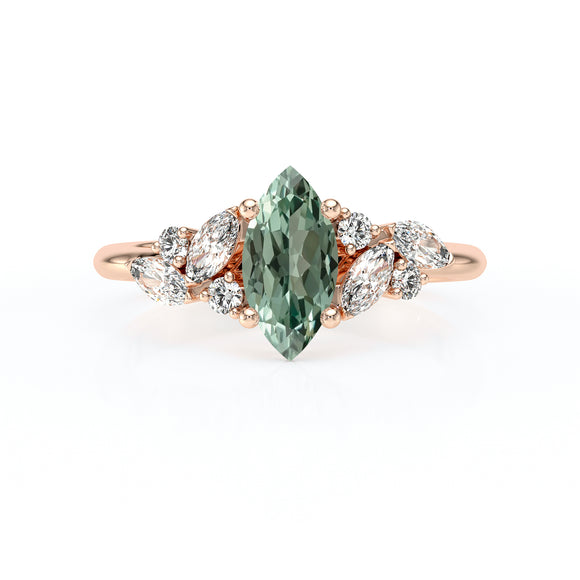 Solitaire accompagné saphir vert diamant Divine Idylle - 24