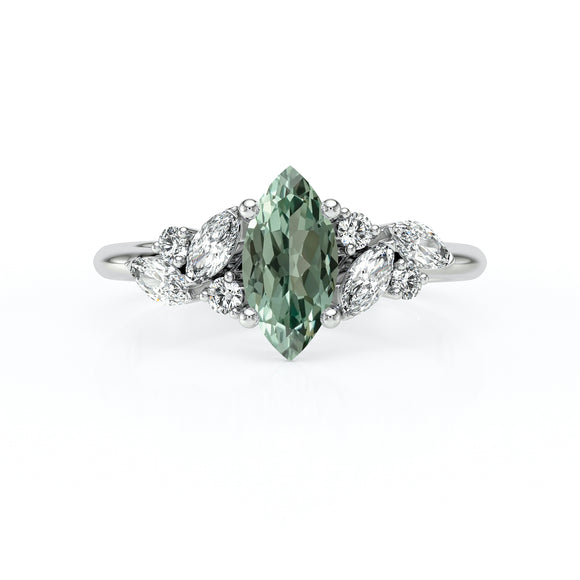 Solitaire accompagné saphir vert diamant Divine Idylle - 24