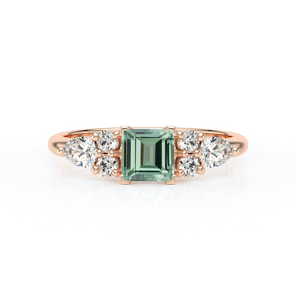 Solitaire accompagné saphir vert diamant Divine Idylle - 26