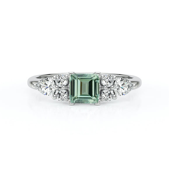 Solitaire accompagné saphir vert diamant Divine Idylle - 26