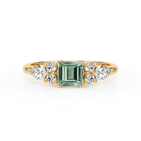 Solitaire accompagné saphir vert diamant Divine Idylle - 26