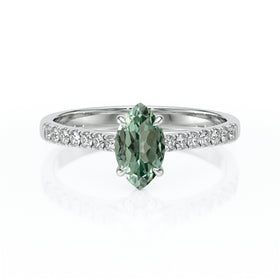 Solitaire accompagné saphir vert et diamant Divine Idylle - 6