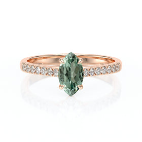 Solitaire accompagné saphir vert et diamant Divine Idylle - 6