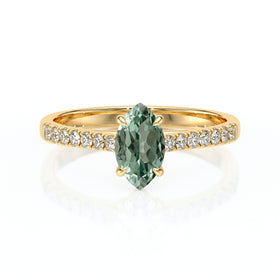 Solitaire accompagné saphir vert et diamant Divine Idylle - 6