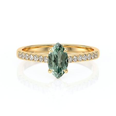 Solitaire accompagné saphir vert et diamant Divine Idylle - 6