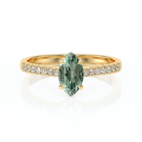 Solitaire accompagné saphir vert et diamant Divine Idylle - 6