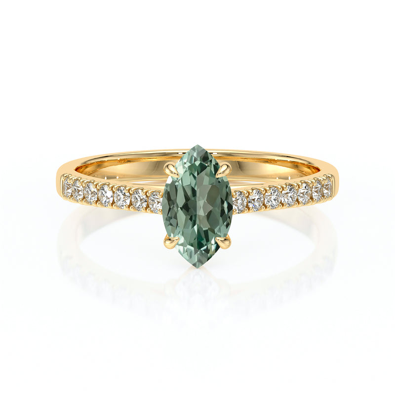 Solitaire accompagné saphir vert et diamant Divine Idylle - 6