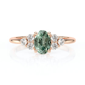 Solitaire accompagné saphir vert et diamant Divine Idylle - 7