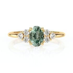 Solitaire accompagné saphir vert et diamant Divine Idylle - 7