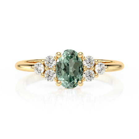 Solitaire accompagné saphir vert et diamant Divine Idylle - 7