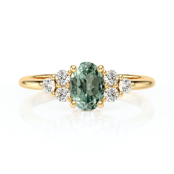 Solitaire accompagné saphir vert et diamant Divine Idylle - 7