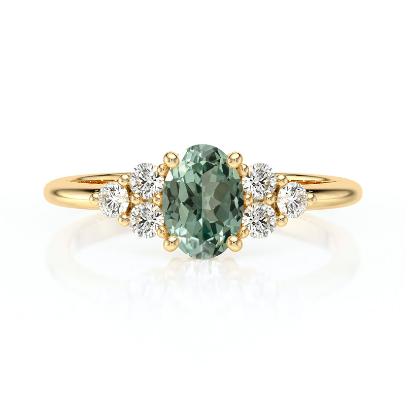 Solitaire accompagné saphir vert et diamant Divine Idylle - 7