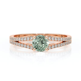 Solitaire accompagné saphir vert et diamant Divine Idylle - 8