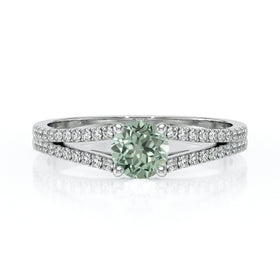 Solitaire accompagné saphir vert et diamant Divine Idylle - 8