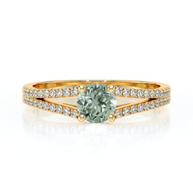 Solitaire accompagné saphir vert et diamant Divine Idylle - 8