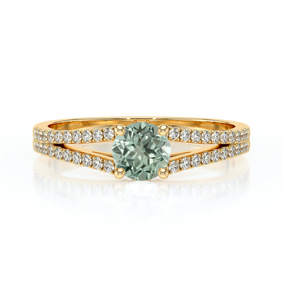 Solitaire accompagné saphir vert et diamant Divine Idylle - 8
