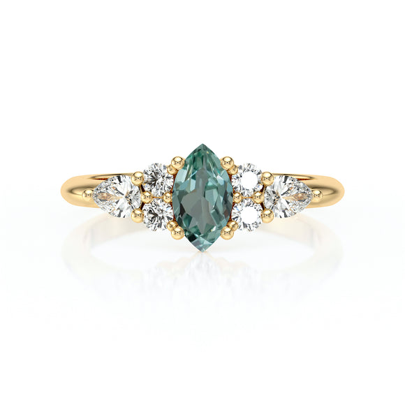 Solitaire accompagné saphir vert diamant Divine Idylle - 9