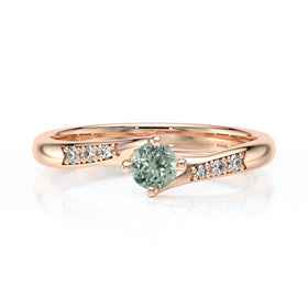 Solitaire accompagné saphir vert et diamant Fou de toi - 1