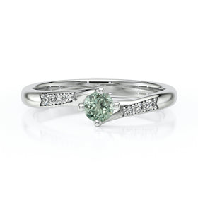 Solitaire accompagné saphir vert et diamant Fou de toi - 1