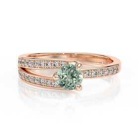 Solitaire accompagné saphir vert et diamant Fou de toi - 5