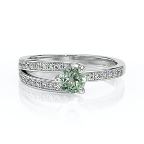 Solitaire accompagné saphir vert et diamant Fou de toi - 5