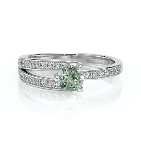 Solitaire accompagné saphir vert et diamant Fou de toi - 5