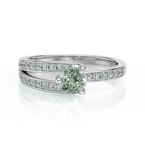 Solitaire accompagné saphir vert et diamant Fou de toi - 5